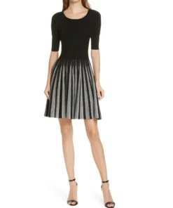 Milly Metallic Pleat Fit & Flare Dress