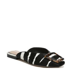 Sam Edelman Lavina Buckle Mule In Black/Ivory Zebra Brahma