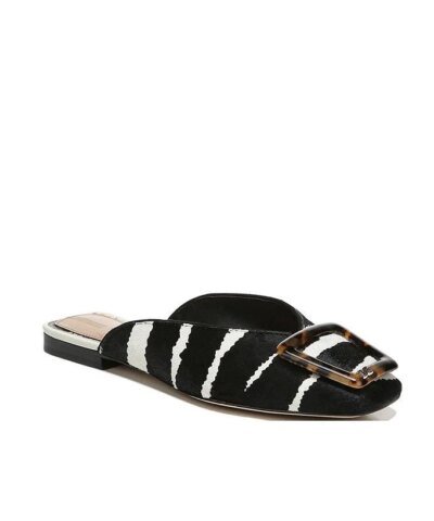 Sam Edelman Lavina Buckle Mule In Black/Ivory Zebra Brahma
