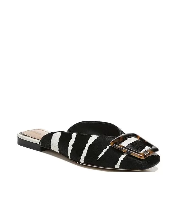 Sam Edelman Lavina Buckle Mule In Black/Ivory Zebra Brahma