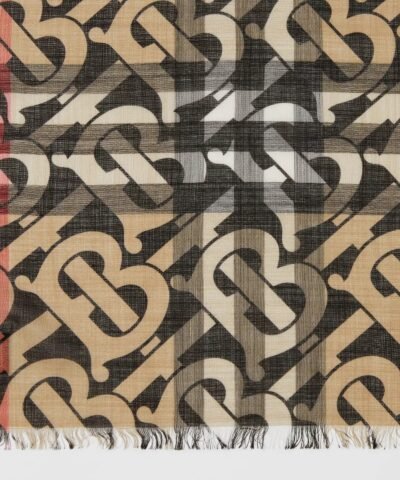 Burberry Monogram Print Lightweight Check Wool Silk Scarf