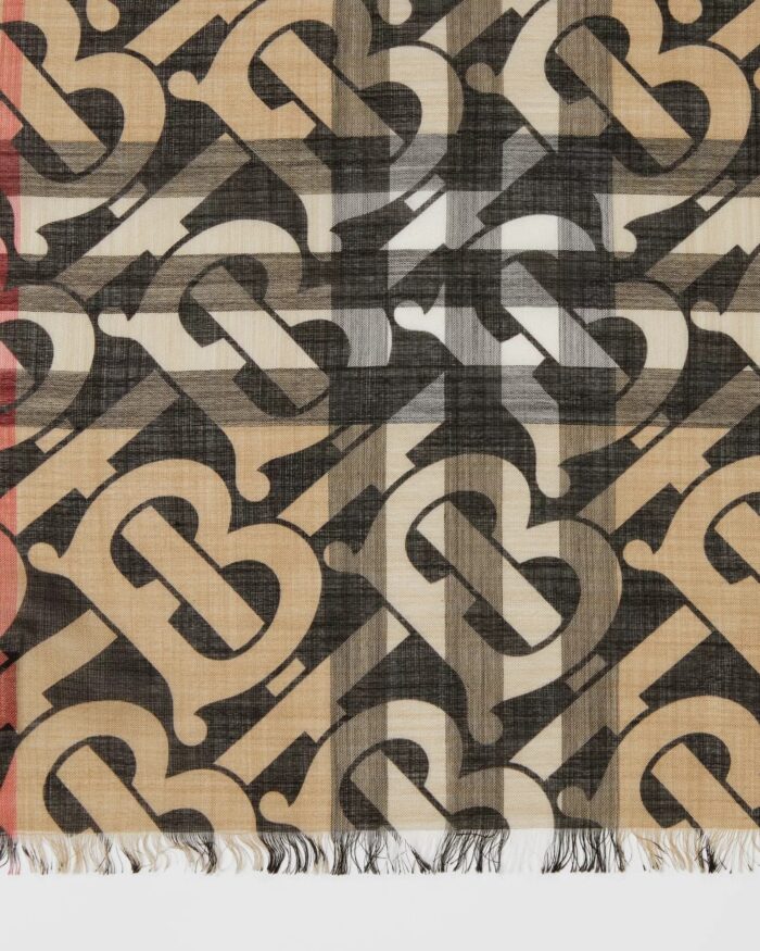 Burberry Monogram Print Lightweight Check Wool Silk Scarf