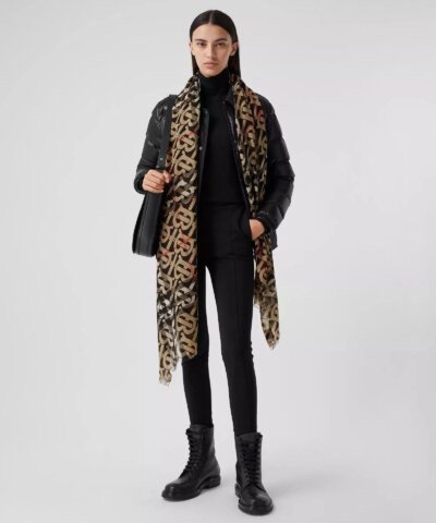 Burberry Monogram Print Lightweight Check Wool Silk Scarf