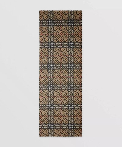 Burberry Monogram Print Lightweight Check Wool Silk Scarf