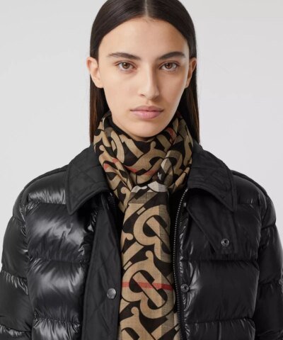 Burberry Monogram Print Lightweight Check Wool Silk Scarf