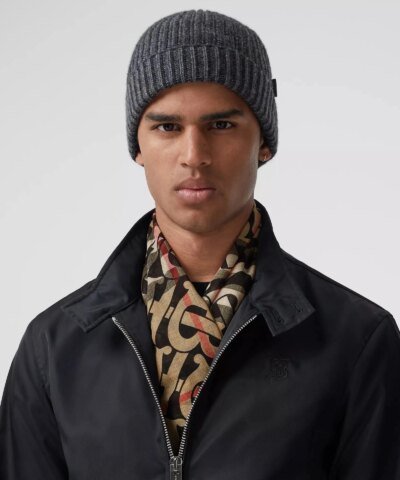 Burberry Men's Monogram Print Lightweight Check Wool Silk Scarf