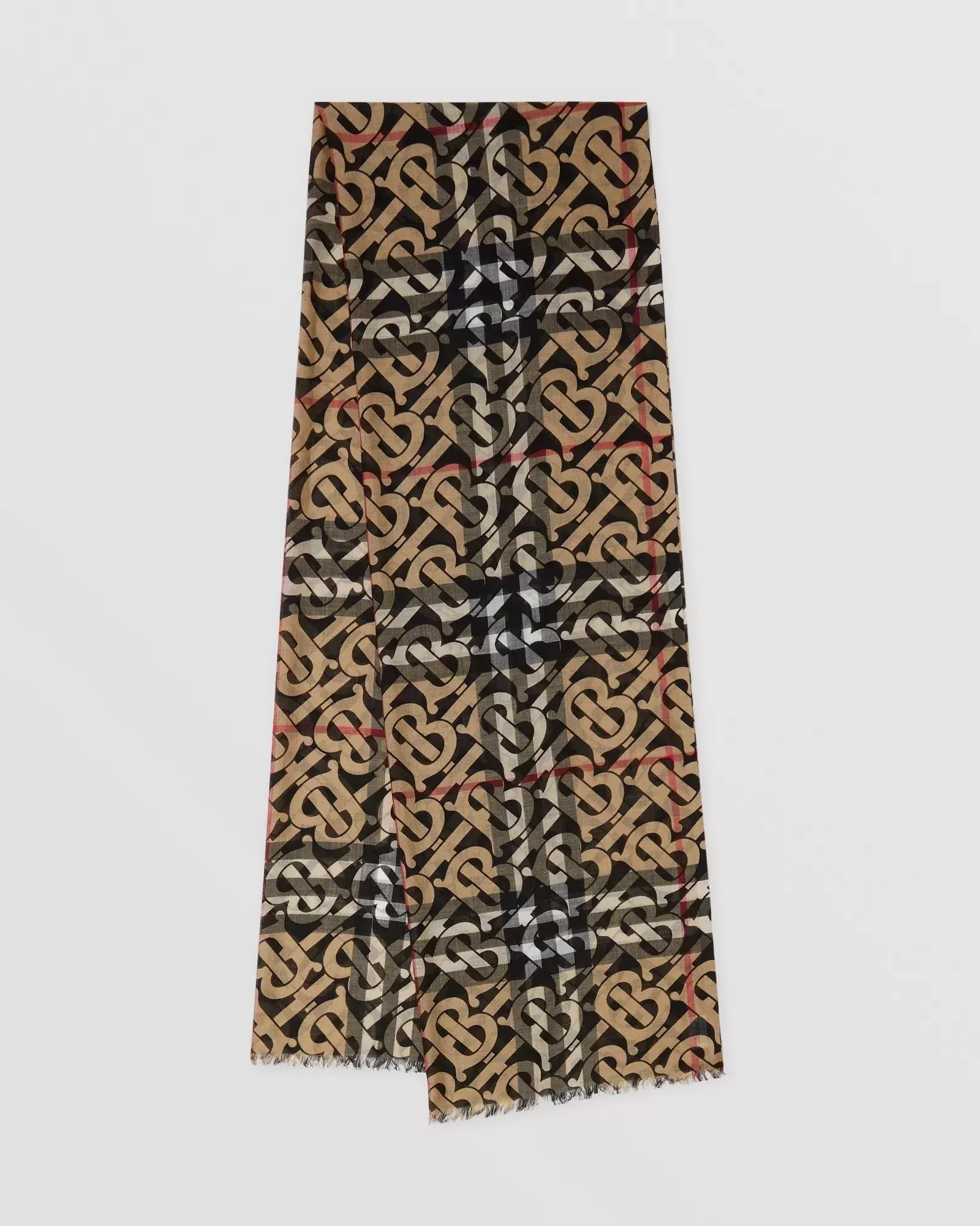 Burberry Monogram Print Lightweight Check Wool Silk Scarf