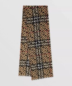 Burberry Men's Monogram Print Lightweight Check Wool Silk Scarf