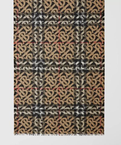 Burberry Monogram Print Lightweight Check Wool Silk Scarf