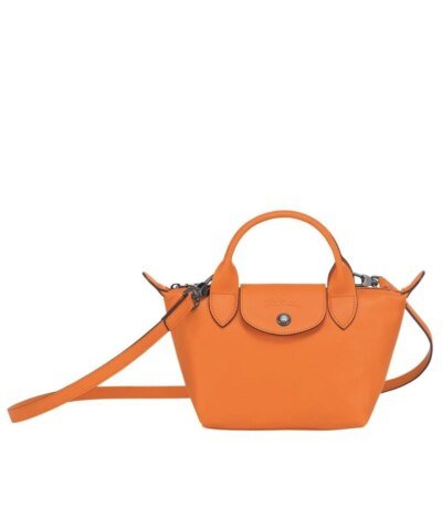 Longchamp Le Pliage Orange Leather Bag With Strap