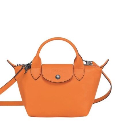 Longchamp Le Pliage Orange Leather Bag With Strap