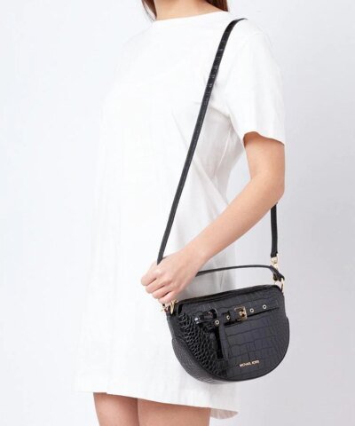 Michael Kors Emilia Croc Embossed Half Moon Crossbody