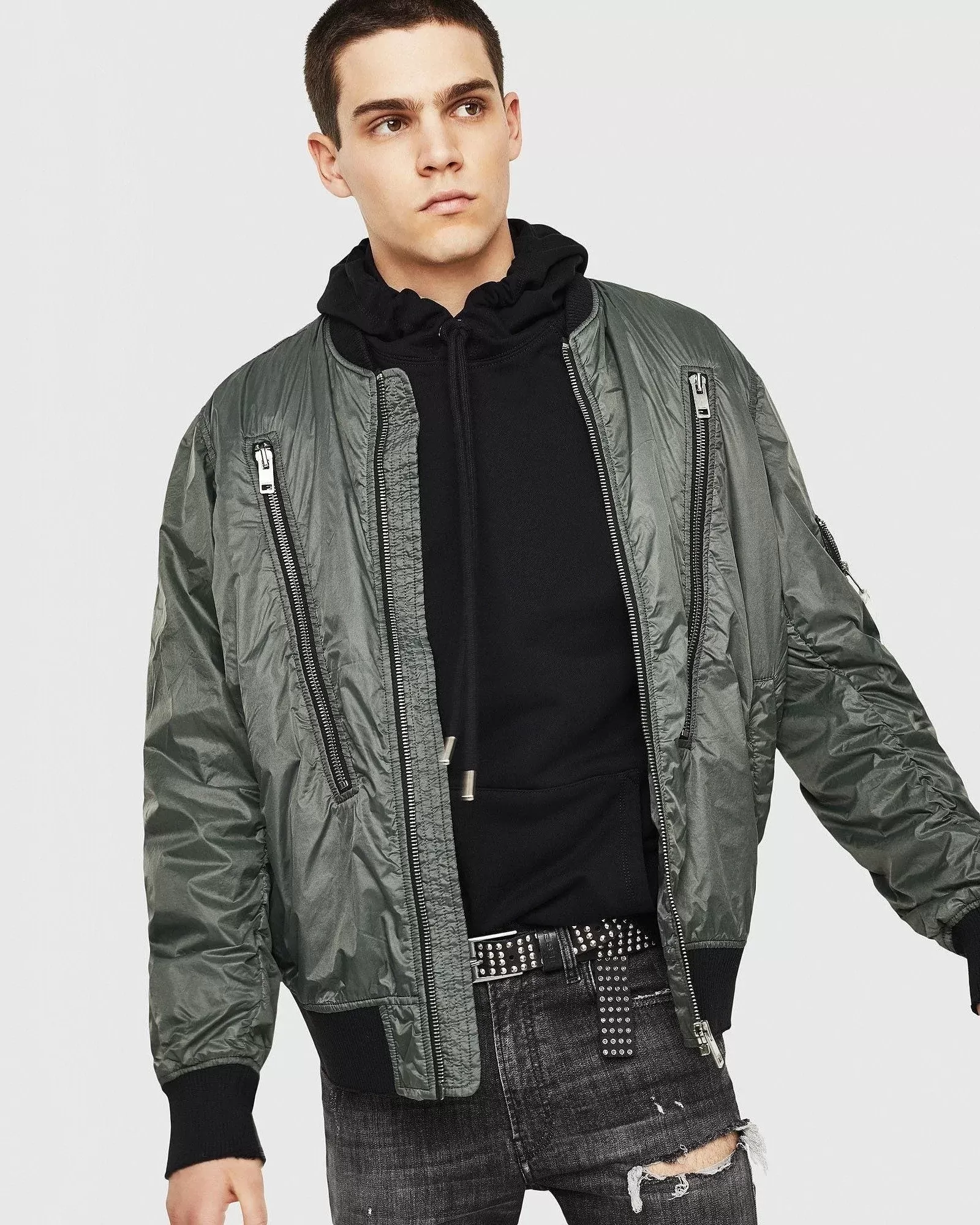 Diesel J-TOSHIO Bomber Jacket With Large Zipped Pockets