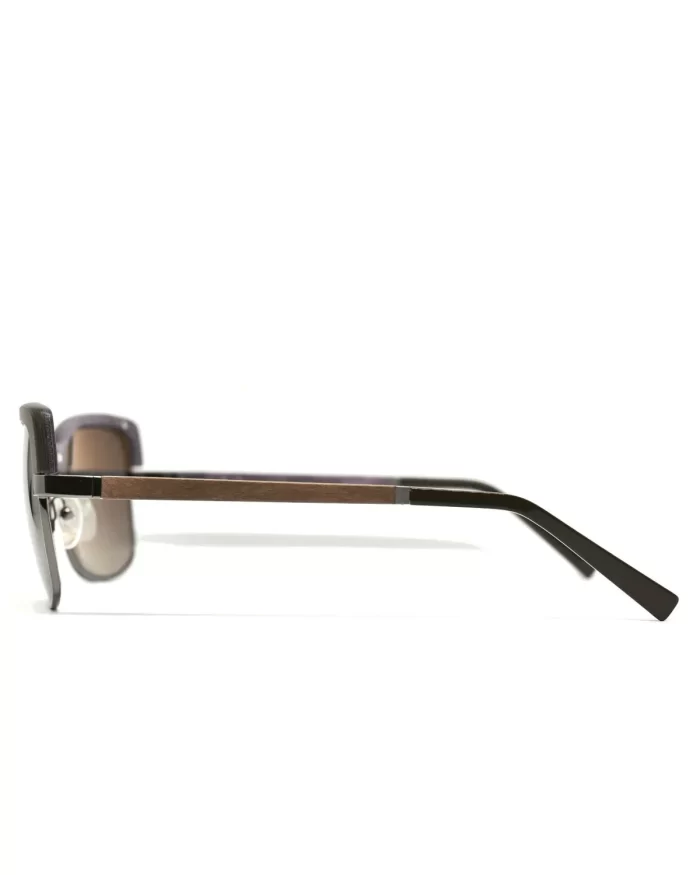 Gold and Wood Riviera Wood/Metal Brow-Line Sunglasses