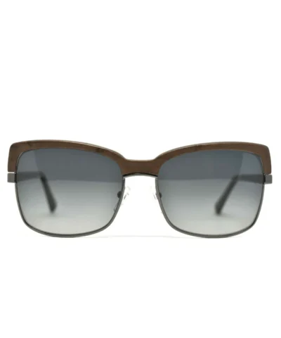Gold and Wood Riviera Wood/Metal Brow-Line Sunglasses