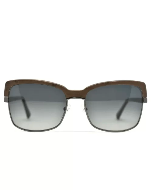 Gold and Wood Riviera Wood/Metal Brow-Line Sunglasses