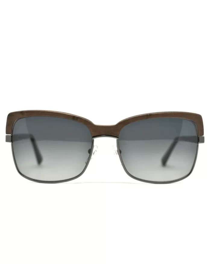 Gold and Wood Riviera Wood/Metal Brow-Line Sunglasses