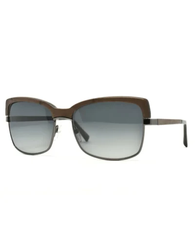Gold and Wood Riviera Wood/Metal Brow-Line Sunglasses