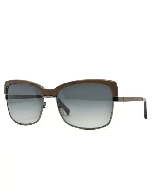 Gold and Wood Riviera Wood/Metal Brow-Line Sunglasses
