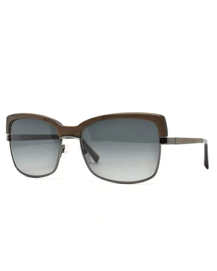 Gold and Wood Riviera Wood/Metal Brow-Line Sunglasses