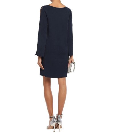 Milly Button-Embellished Cutout Stretch-Crepe Mini Dress