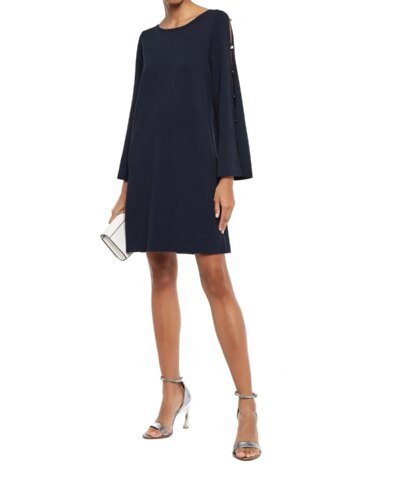 Milly Button-Embellished Cutout Stretch-Crepe Mini Dress