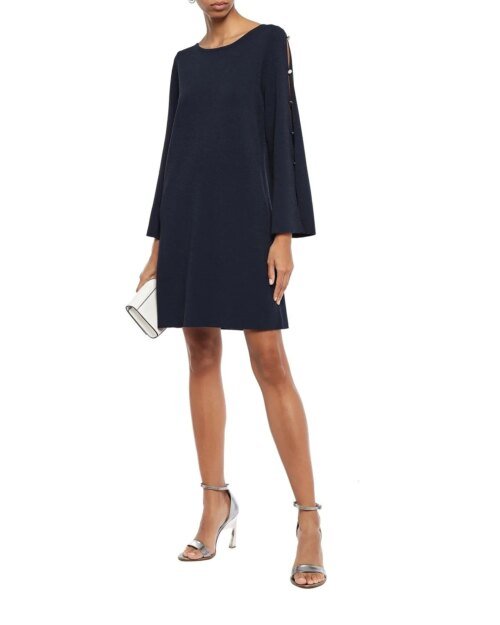 Milly Button-Embellished Cutout Stretch-Crepe Mini Dress