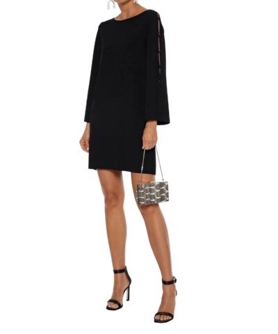 Milly Button-Embellished Cutout Stretch-Crepe Mini Dress