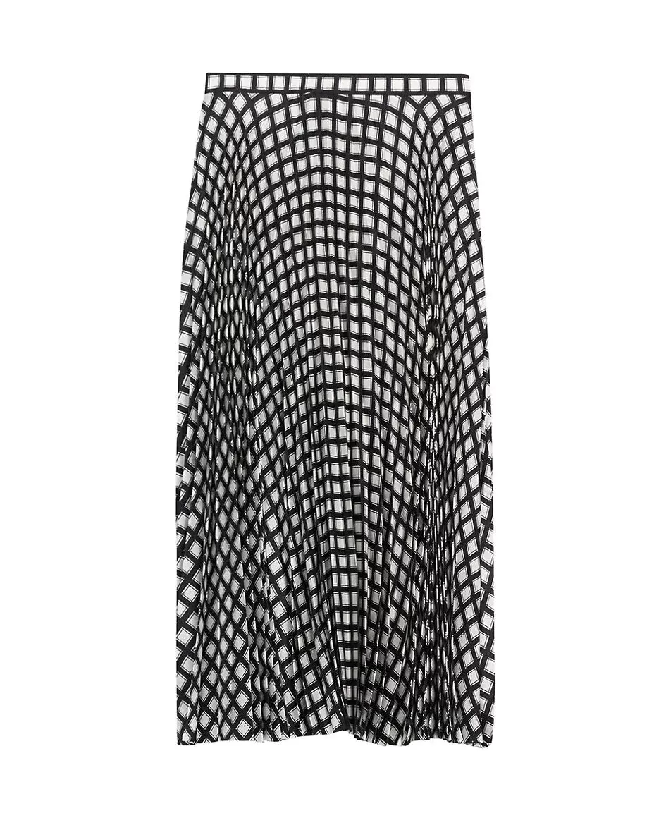 Theory Check Twill Pleated Midi Skirt