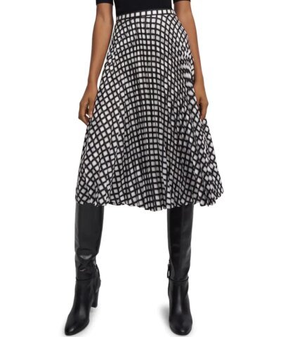 Theory Check Twill Pleated Midi Skirt