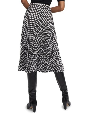 Theory Check Twill Pleated Midi Skirt