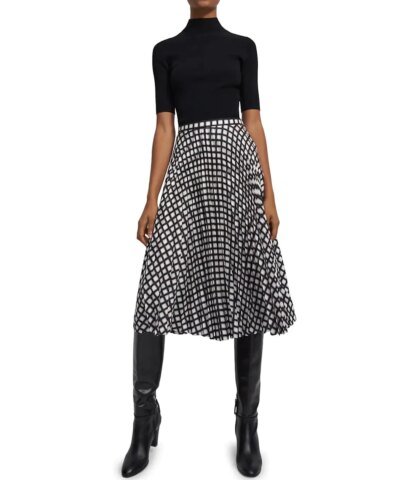 Theory Check Twill Pleated Midi Skirt