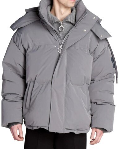 Ami Paris Men's Grey Hooded Down Jacket