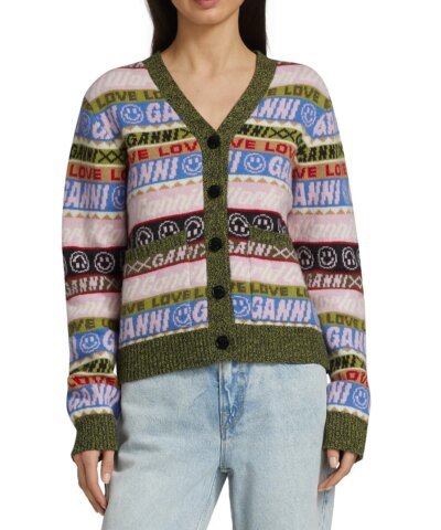 GANNI Wool Blend Logo Cardigan