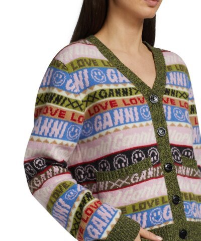 GANNI Wool Blend Logo Cardigan