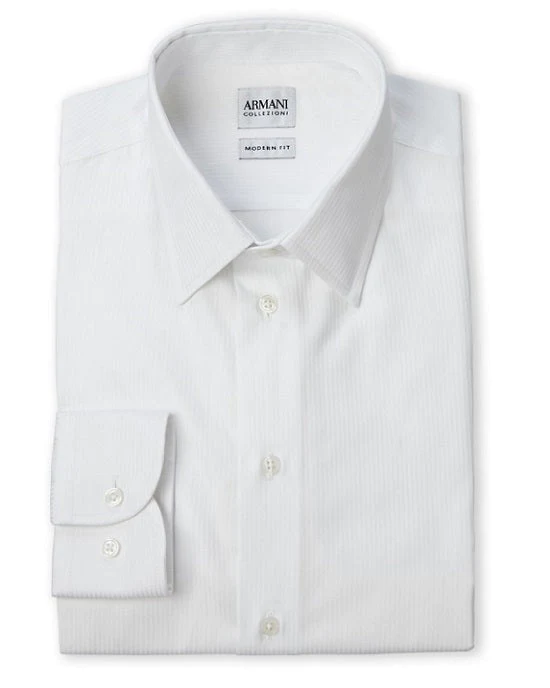 Armani Collezioni Modern Fit Twill Tonal Stripe Dress Shirt, White