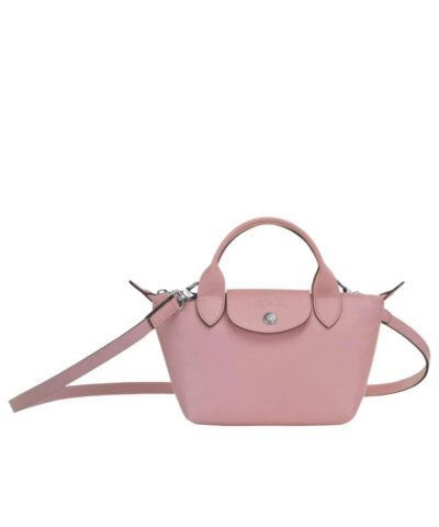 Longchamp Le Pliage Antique Pink Leather Bag With Strap