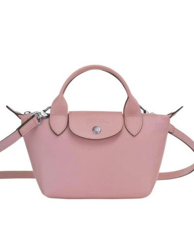 Longchamp Le Pliage Antique Pink Leather Bag With Strap