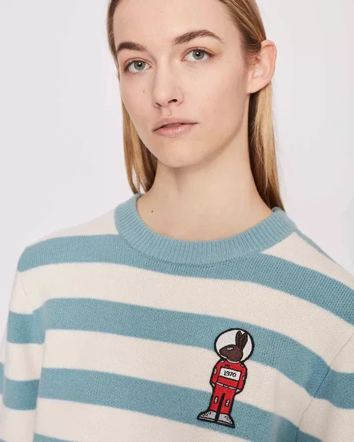 Bella Freud Women's Mythical Bunny Stripe Jumper - Blue Ivory