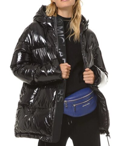 MICHAEL Michael Kors Hooded & Quilted Cire Down Jacket In Black