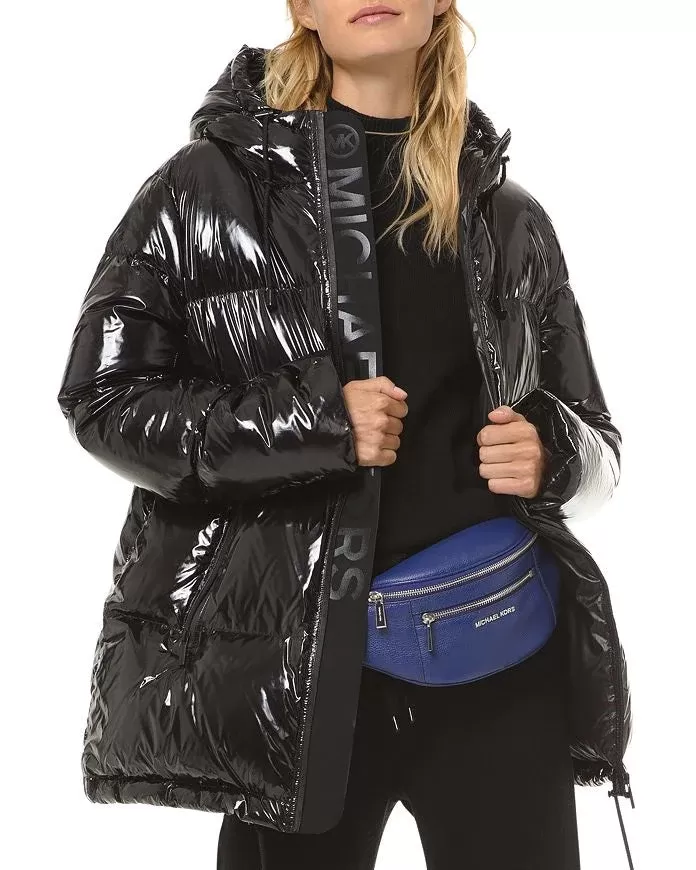 MICHAEL Michael Kors Hooded & Quilted Cire Down Jacket In Black