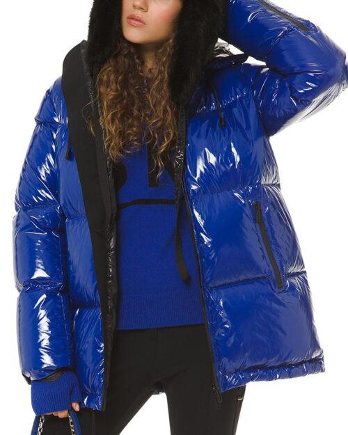 MICHAEL Michael Kors Hooded & Quilted Cire Down Jacket In Blue
