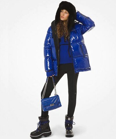 MICHAEL Michael Kors Hooded & Quilted Cire Down Jacket In Blue