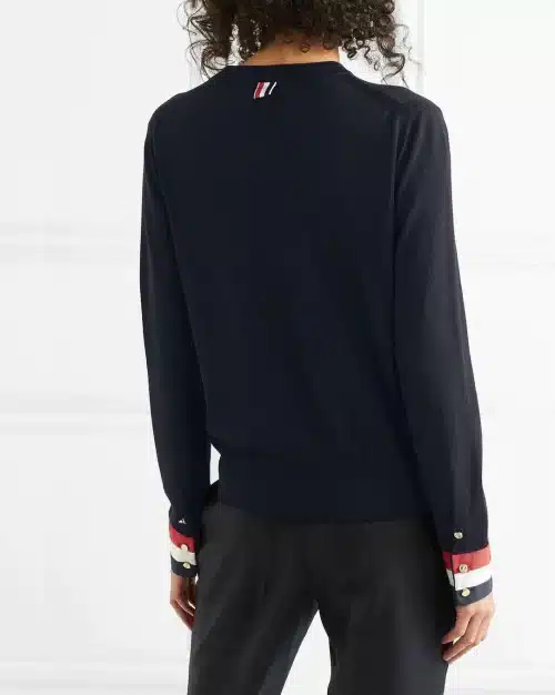 Thom Browne Striped grosgrain-trimmed merino wool sweater