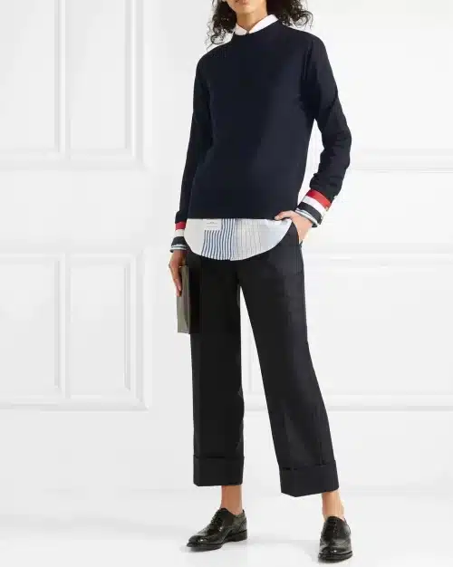 Thom Browne Striped grosgrain-trimmed merino wool sweater