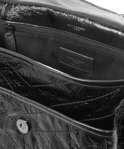 Saint Laurent Niki Medium Quilted Crinkled Glossed-Leather Shoulder Bag