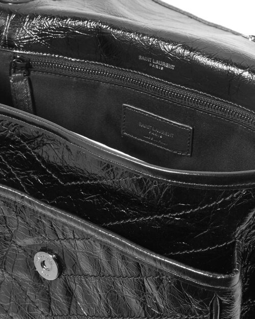 Saint Laurent Niki Medium Quilted Crinkled Glossed-Leather Shoulder Bag