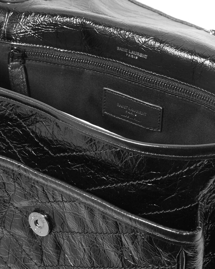 Saint Laurent Niki Medium Quilted Crinkled Glossed-Leather Shoulder Bag
