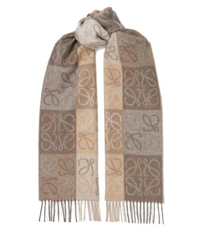 Loewe Fringed Wool and Cashmere-blend Jacquard Scarf, White/Beige