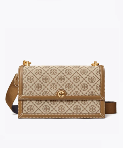 Tory Burch T Monogram Jacquard Shoulder Bag, Hazelnut